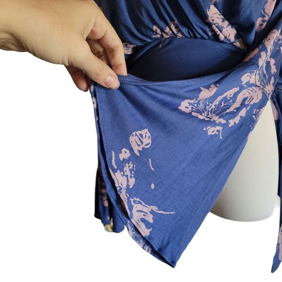 FREE PEOPLE Fiona Wrap Top, Boho, Blue Cobalt, XSmall, Bell Long Sleeves - Picture 12 of 16